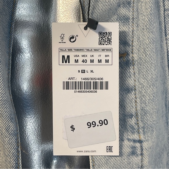 Zara Light Gray Denim Jacket w. Vibrant Designs -size M -NWT - Picture 5 of 6